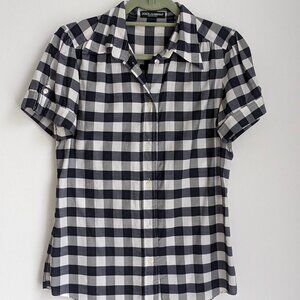 Classic Dolce and Gabbana Blue and White Checkered Short Sleeved Women's Blouse